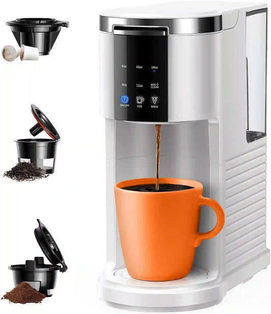 Three-in-one coffee maker, compatible with K-Cup pods, ground coffee, and loose tea leaves