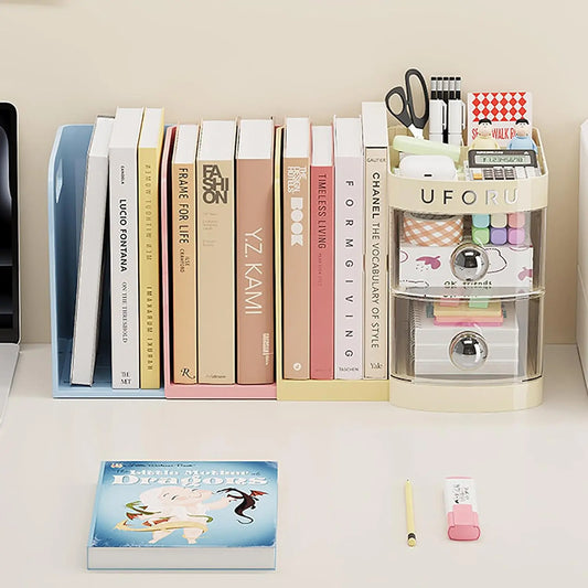 Desktop storage box with bookends