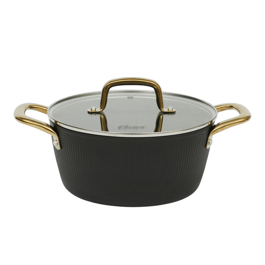 Oster Abbottsford 4.4 Quart Nonstick Aluminum Dutch Oven with Glass Lid in Black