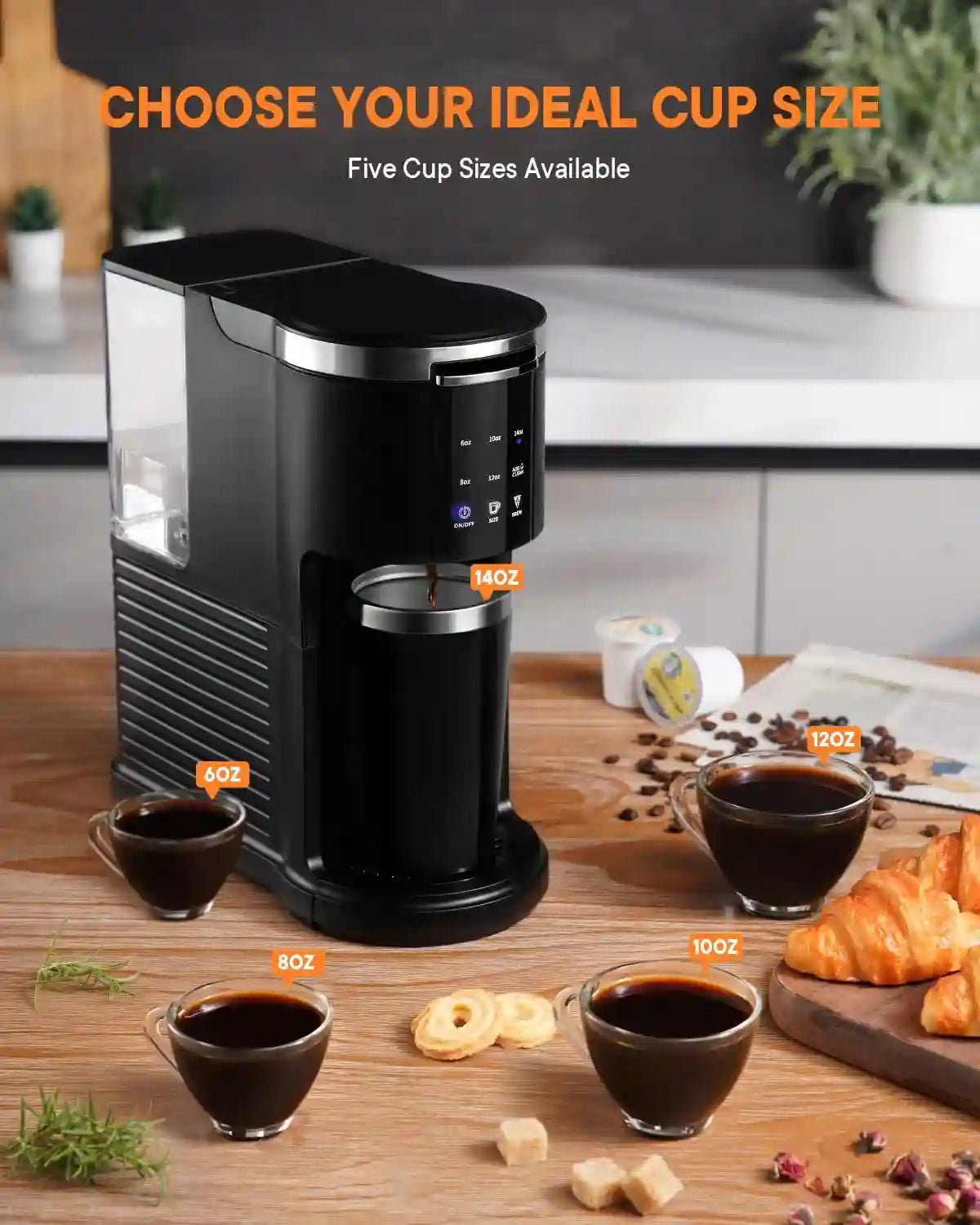 Three-in-one coffee maker, compatible with K-Cup pods, ground coffee, and loose tea leaves