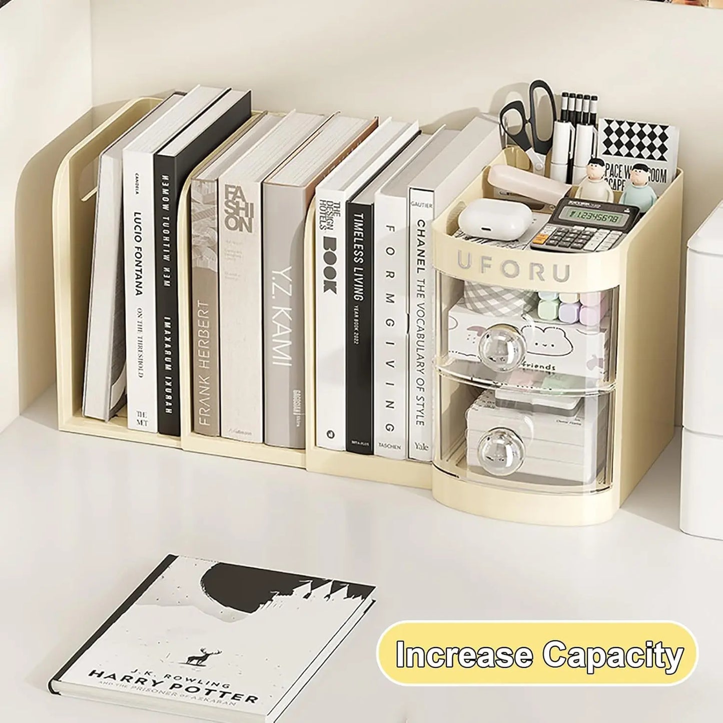 Desktop storage box with bookends