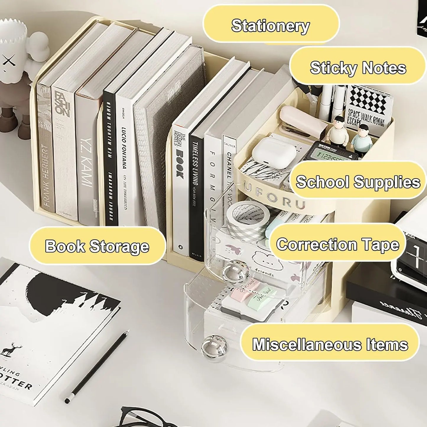 Desktop storage box with bookends