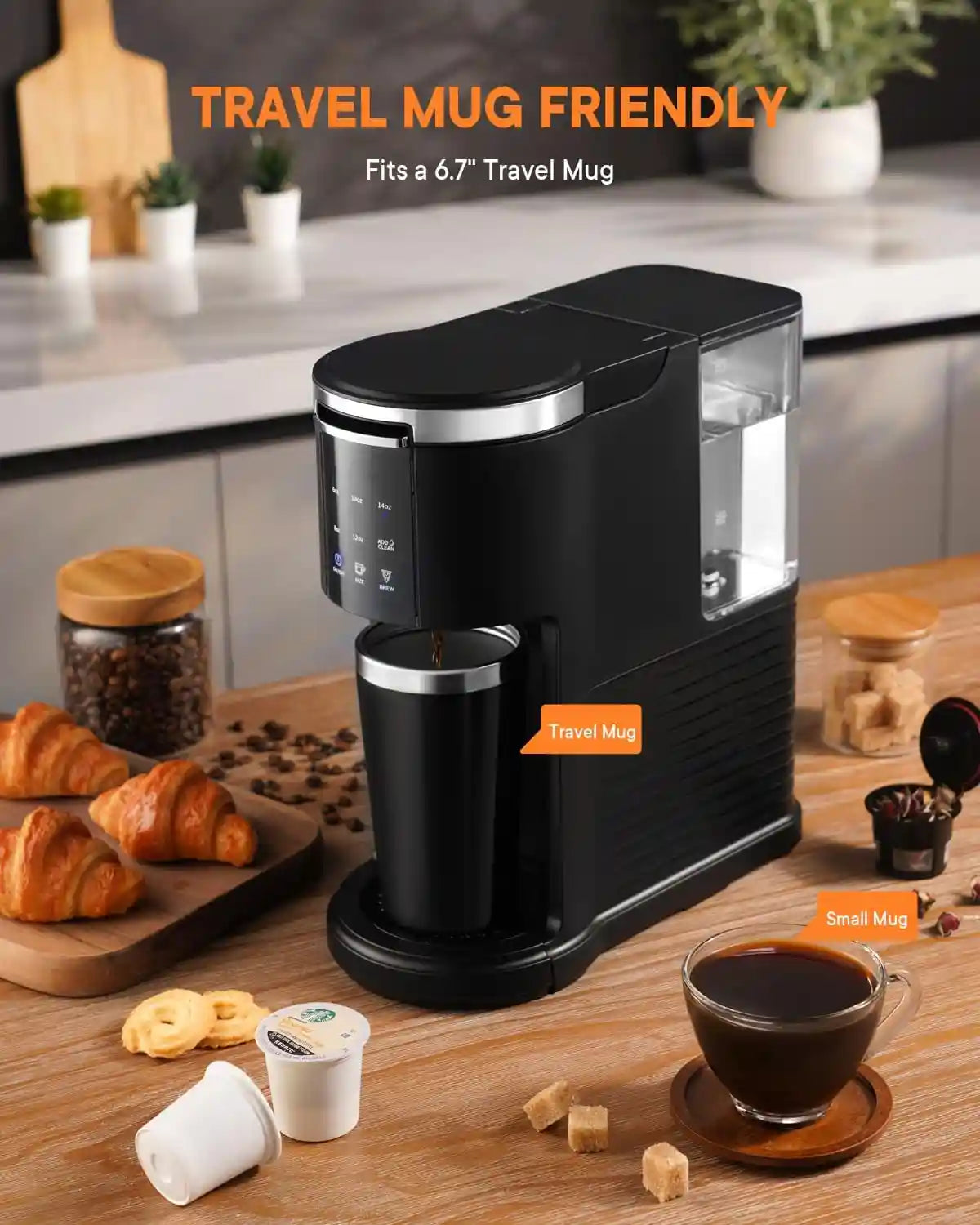 Three-in-one coffee maker, compatible with K-Cup pods, ground coffee, and loose tea leaves
