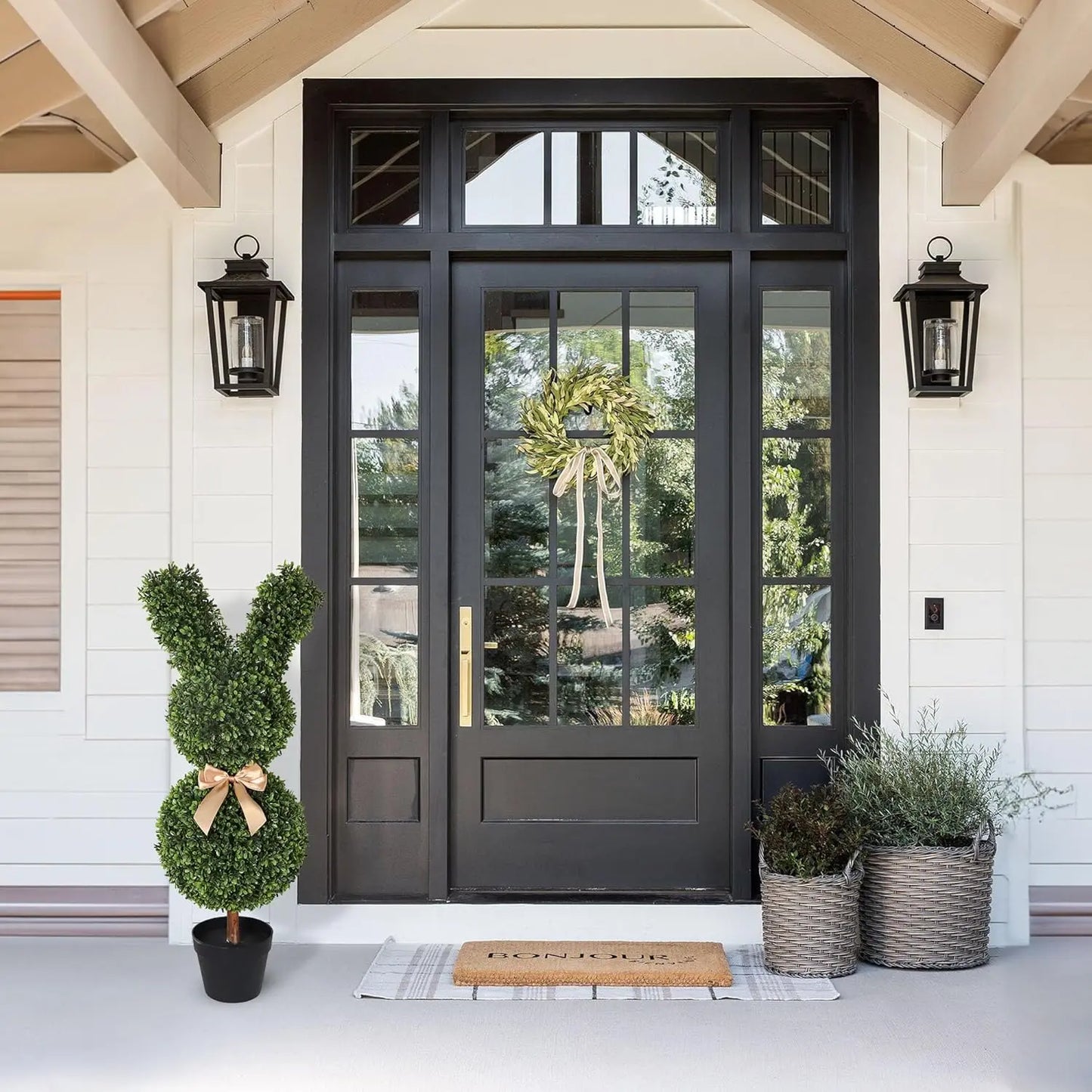 35-inch Artificial Rabbit-Shaped Hedge Tree (Set of 2)