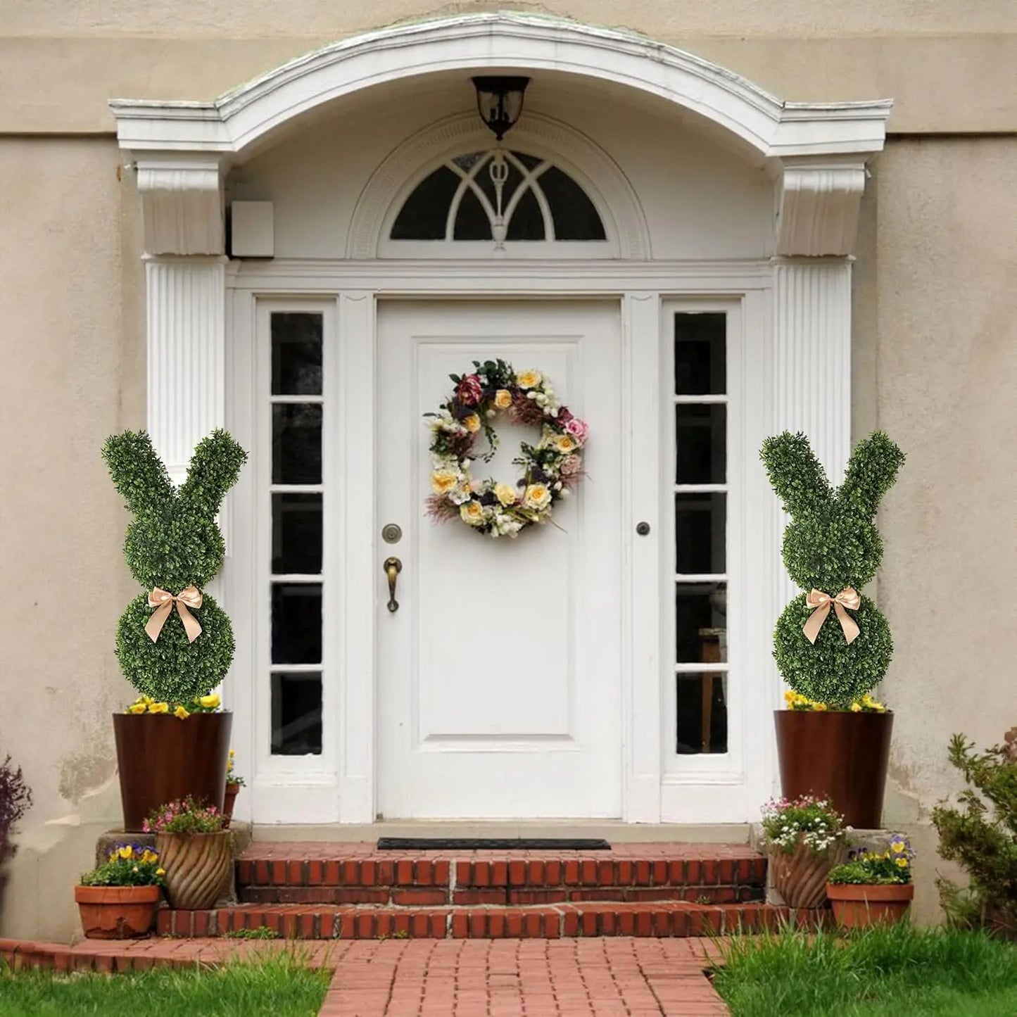 35-inch Artificial Rabbit-Shaped Hedge Tree (Set of 2)