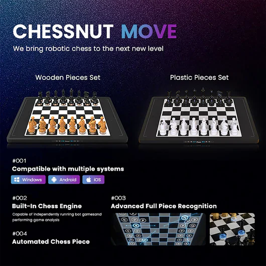 Advanced robotic chessboard with wooden chess pieces