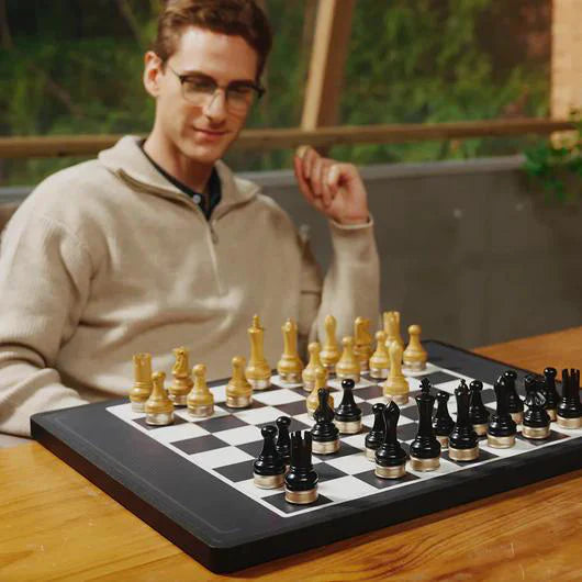 Advanced robotic chessboard with wooden chess pieces
